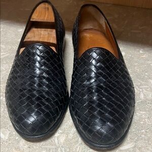 Salvatore Ferragamo Black Woven Leather Slip-Ons